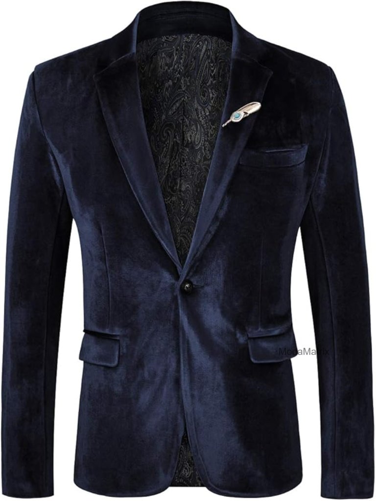 Slim Fit Velvet Blazer One Button Sport Coat For Prom Wedding